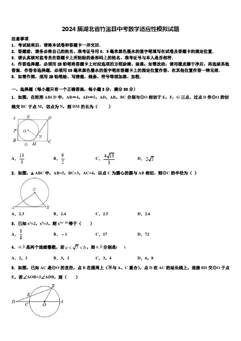 2024届湖北省竹溪县中考数学适应性模拟试题含解析