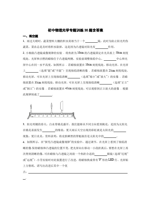 初中物理光学专题训练30题含参考答案精选5篇