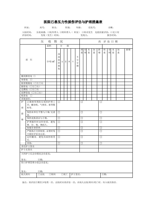 医院已患压力性损伤评估与护理措施表