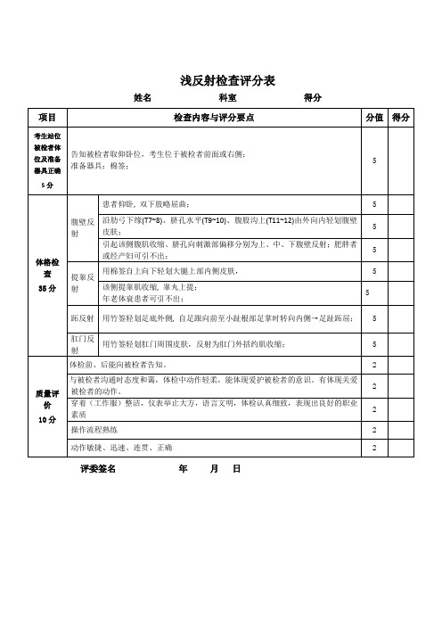 神经系统查体(浅反射检查)操作考试步骤-评分表格