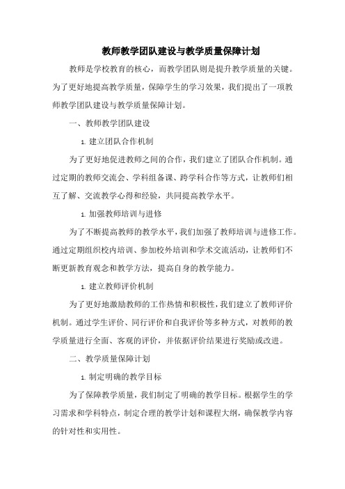 教师教学团队建设与教学质量保障计划