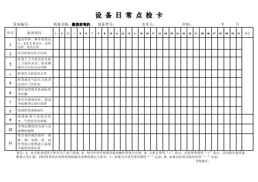 数控折弯机设备日常保养卡