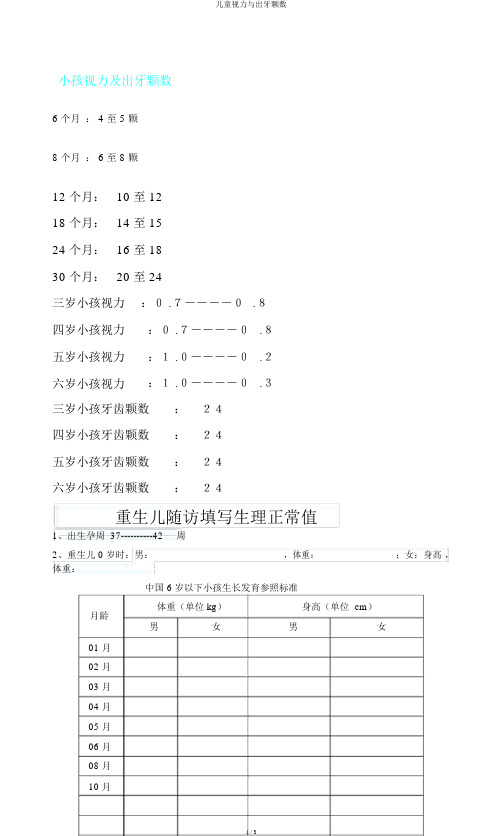 儿童视力与出牙颗数