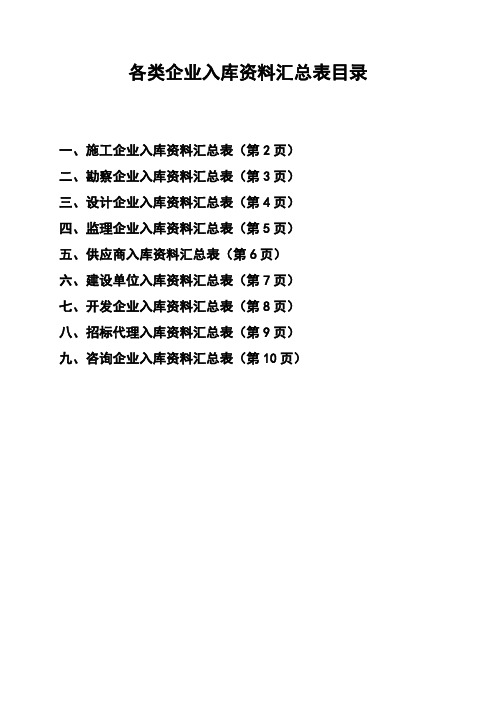 各类企业入库资料汇总表目录施工企业入库资料汇总表【模板】