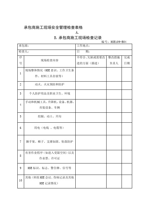 承包商施工现场安全检查表格(doc 56页)