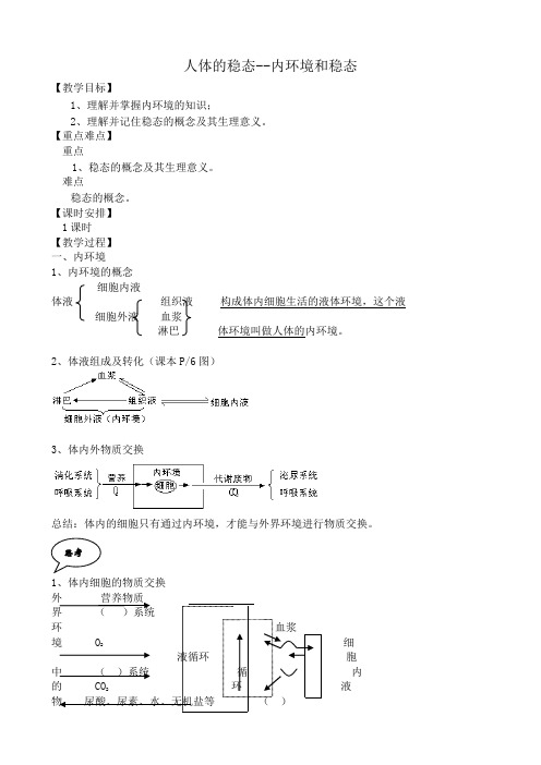 人教版高中生物选修人体的稳态 内环境和稳态