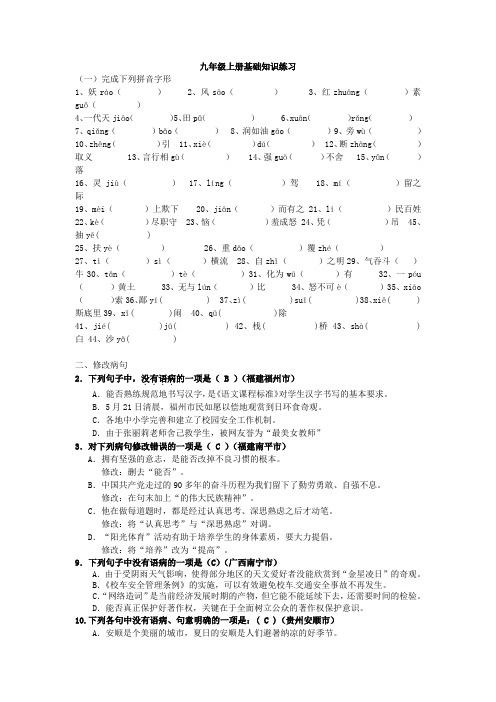 九年级上册基础知识练习