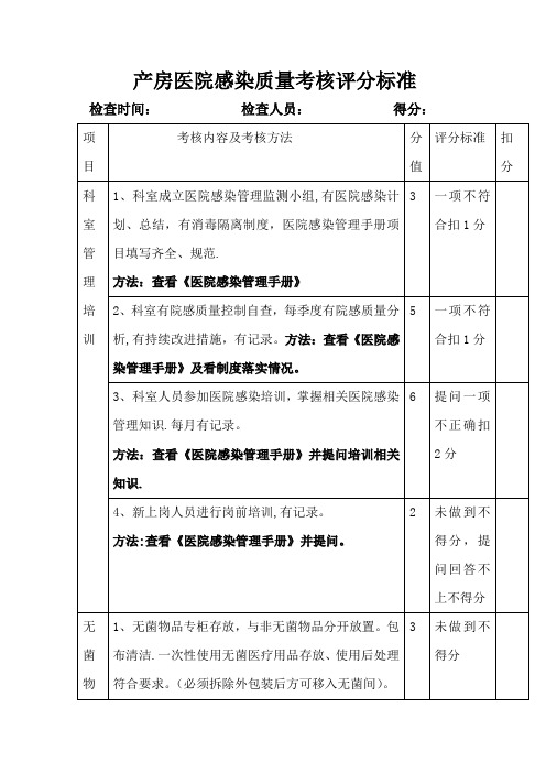 产房院感质量考核标准