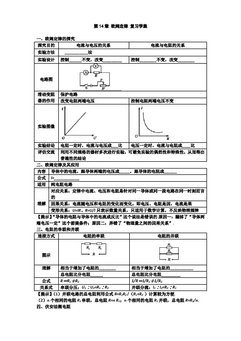 苏科版九年级物理上册第14章 欧姆定律 复习学案