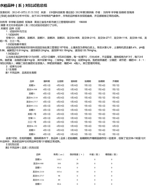 水稻品种(系)对比试验总结