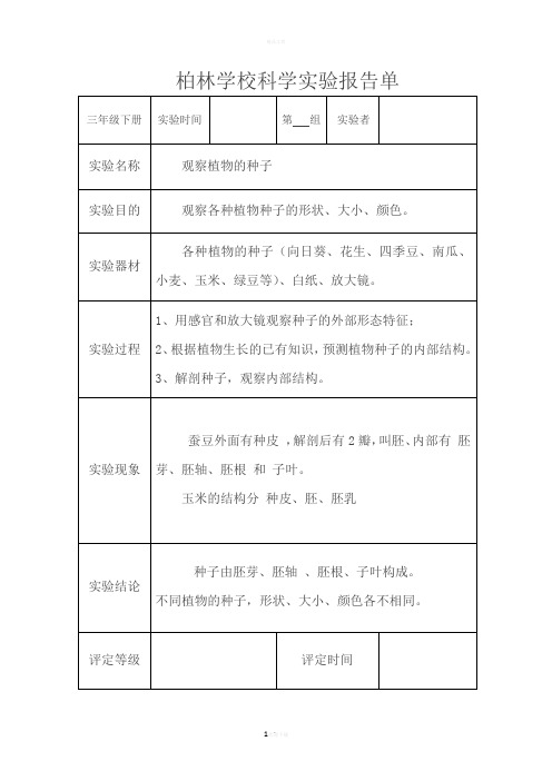 教科版三年级科学下册实验报告单(新)