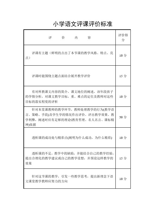 小学语文评课评价标准