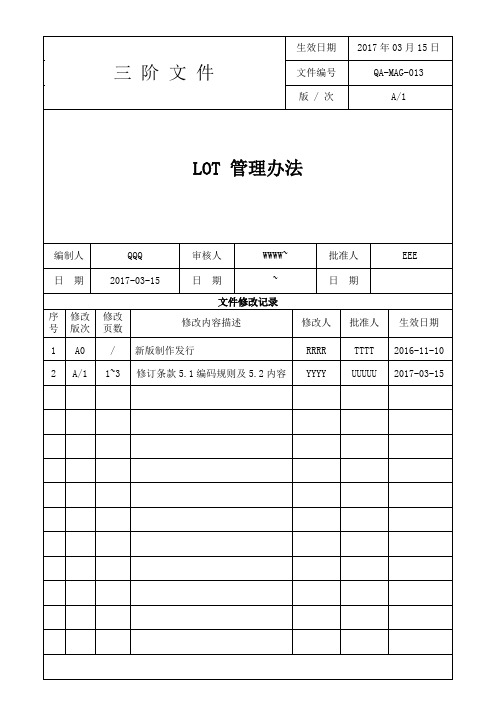 工厂LOT管理办法A1