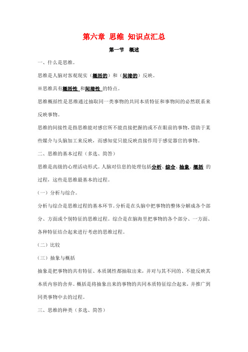 自学考试备考复习资料：教育心理学《第六章 思维》知识点考点归纳整理汇总