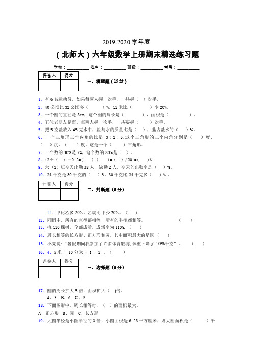 北师大2019-2020学年上学期六年级数学期末精选练习题 (130)