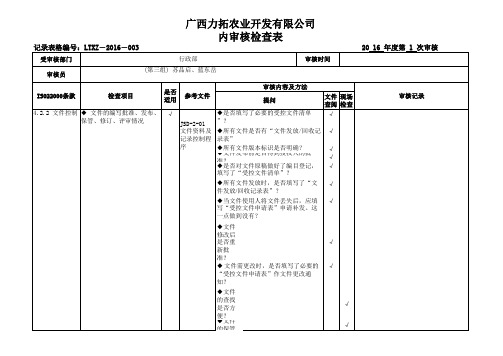 ISO22000内审检查表完整版