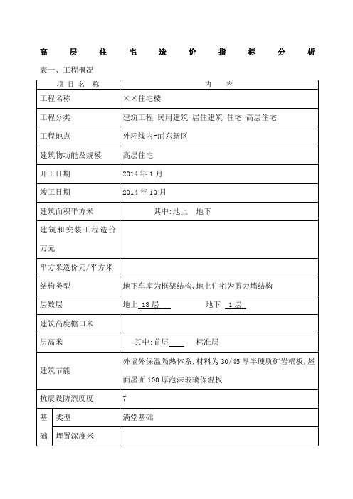 造价指标分析表格