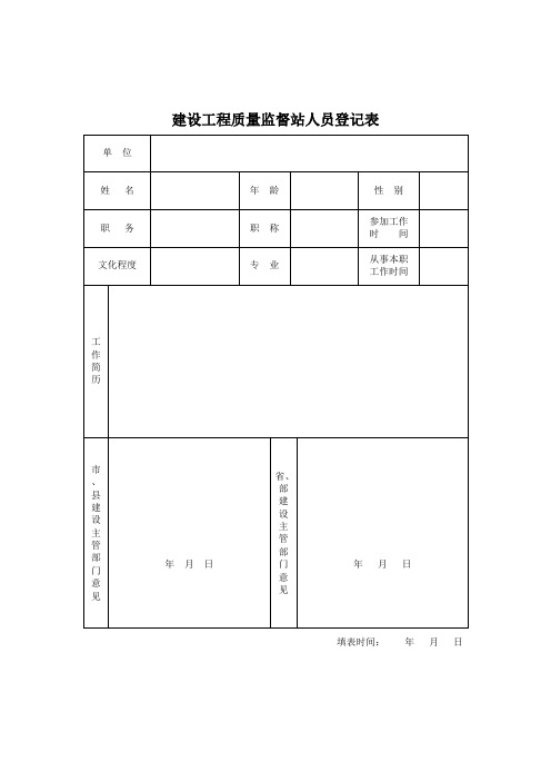 建设工程质量监督站人员登记表