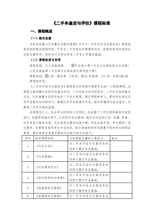 《二手车鉴定与评估》课程标准