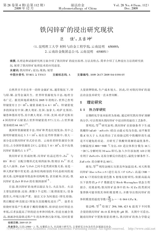 铁闪锌矿的浸出研究现状_巨佳