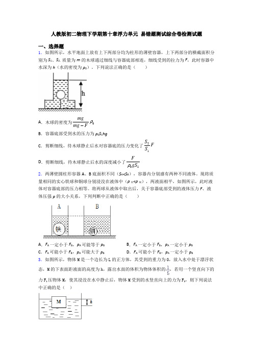 人教版初二物理下学期第十章浮力单元 易错题测试综合卷检测试题