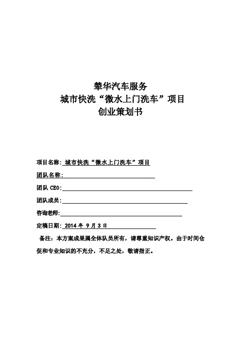 无水洗车项目创业策划书1