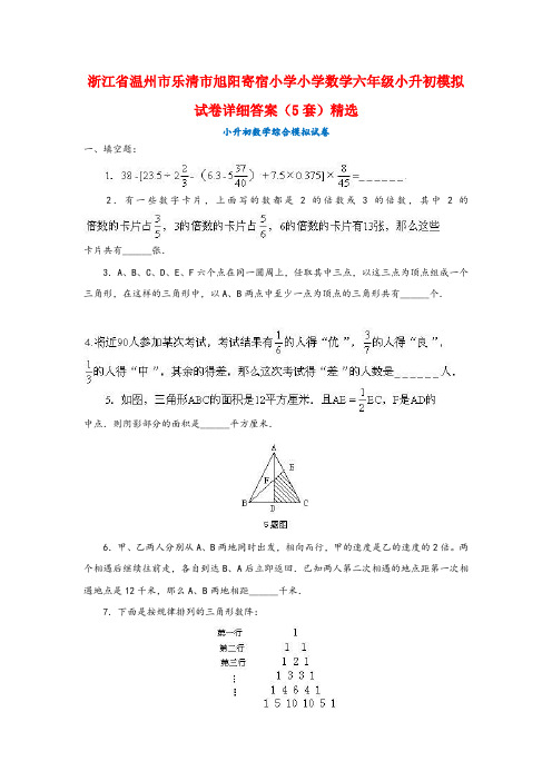 浙江省温州市乐清市旭阳寄宿小学小学数学六年级小升初模拟试卷详细答案(5套)精选