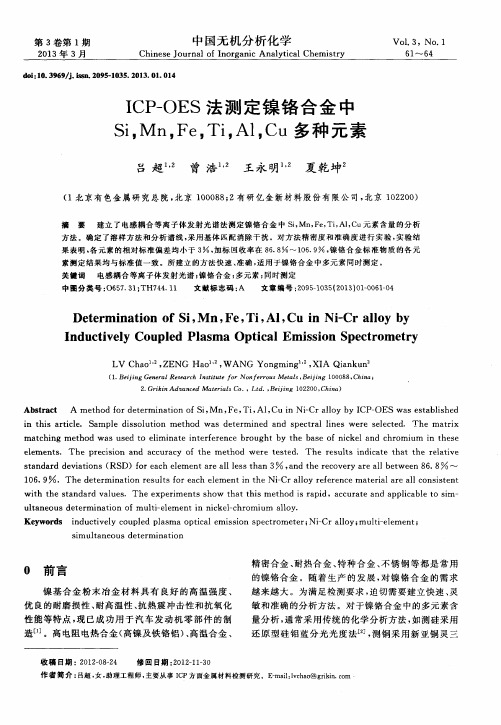 ICP-OES法测定镍铬合金中Si,Mn,Fe,Ti,A1,Cu多种元素