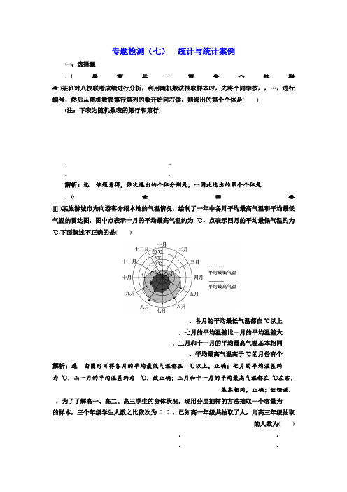 2018年高考理科数学通用版三维二轮专题复习专题检测(七) 统计与统计案例 Word版含解析