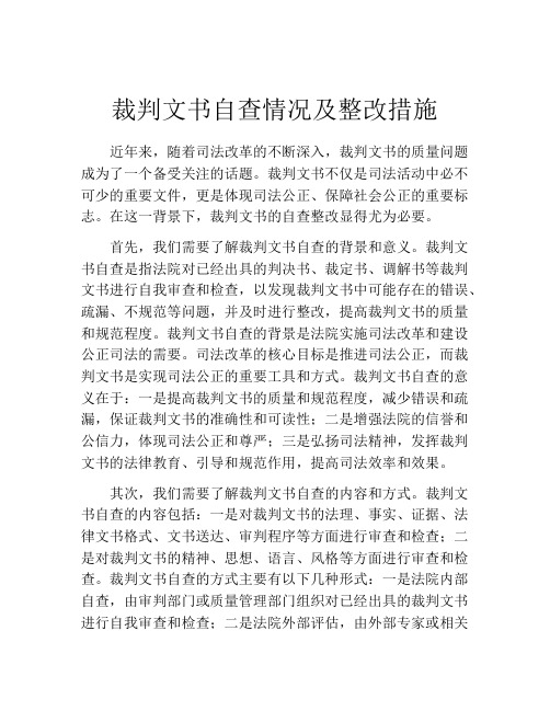 裁判文书自查情况及整改措施