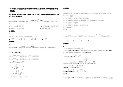 2021年山东省滨州市纯化镇中学高三数学理上学期期末试卷含解析