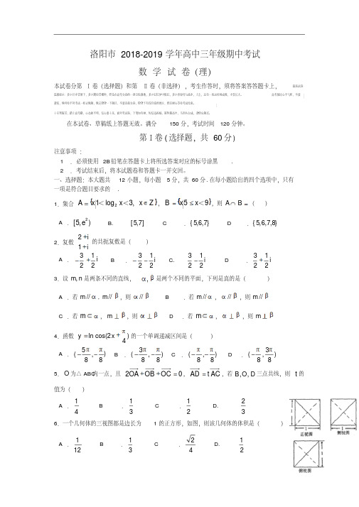 洛阳市2018-2019学年高三上学期期中考试数学(理)试题及答案