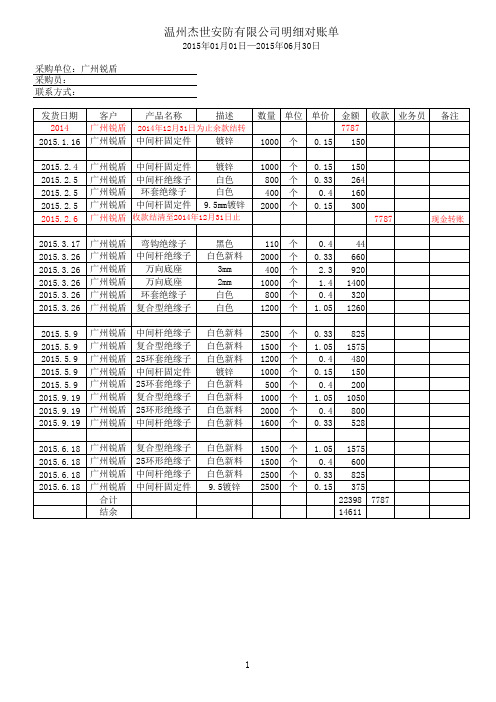 往来客户对账单样板