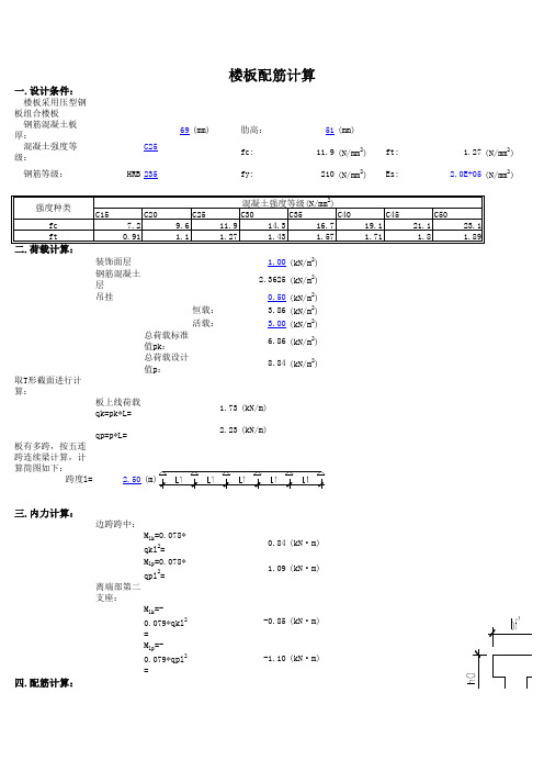 楼板配筋计算(楼面)