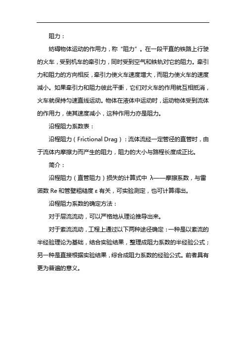 沿程阻力系数表