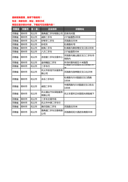 新版河南省郑州市巩义市二手车企业公司商家户名录单联系方式地址大全17家