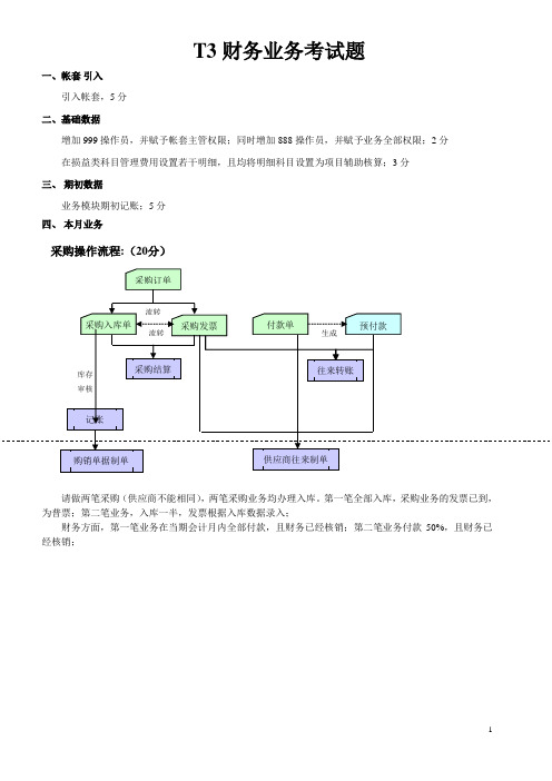 T3财务业务试题