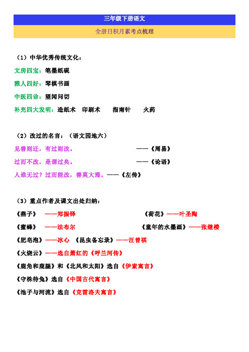 三年级下册语文全册日积月累考点梳理