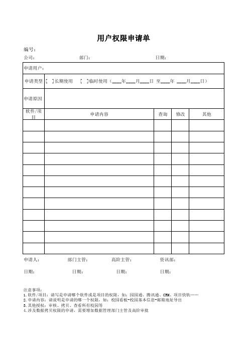 用户权限申请单