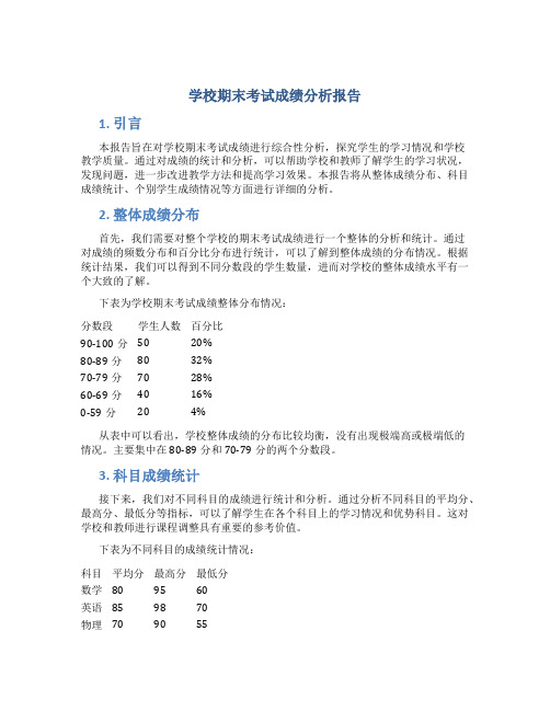 学校期末考试成绩分析报告