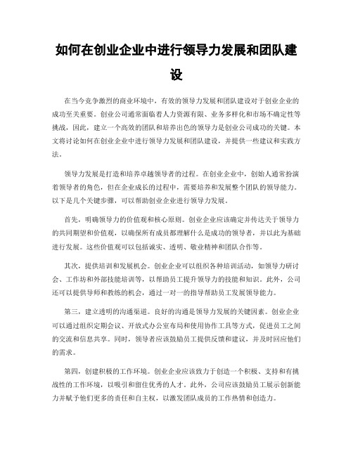 如何在创业企业中进行领导力发展和团队建设