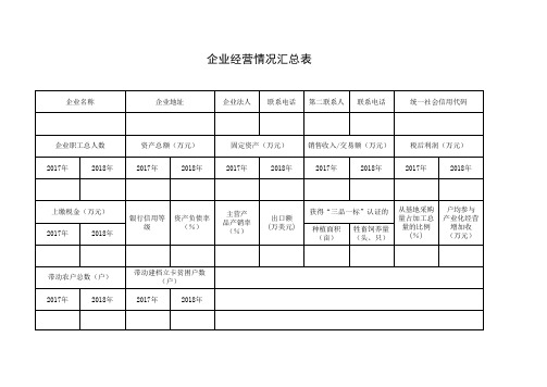 企业经营情况汇总表