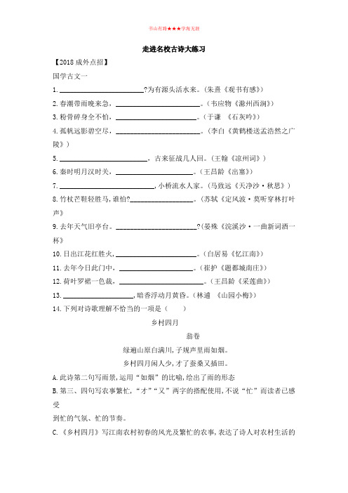 六年级下册语文试题 - 走进名校之古诗文大练习 全国通用