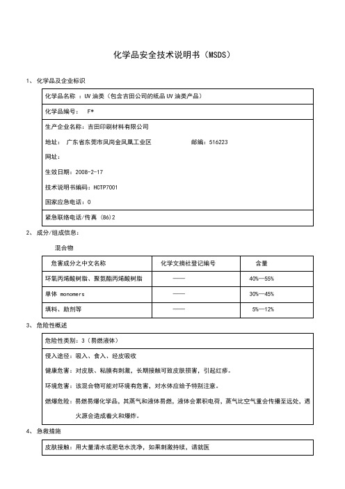 UV油MSDS