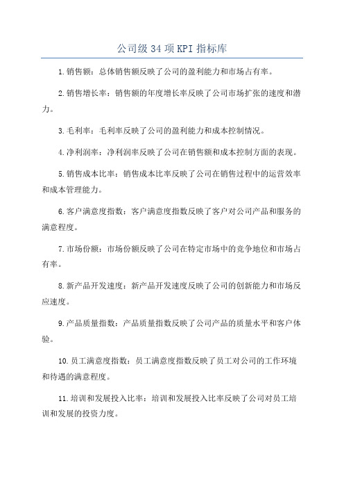 公司级34项KPI指标库