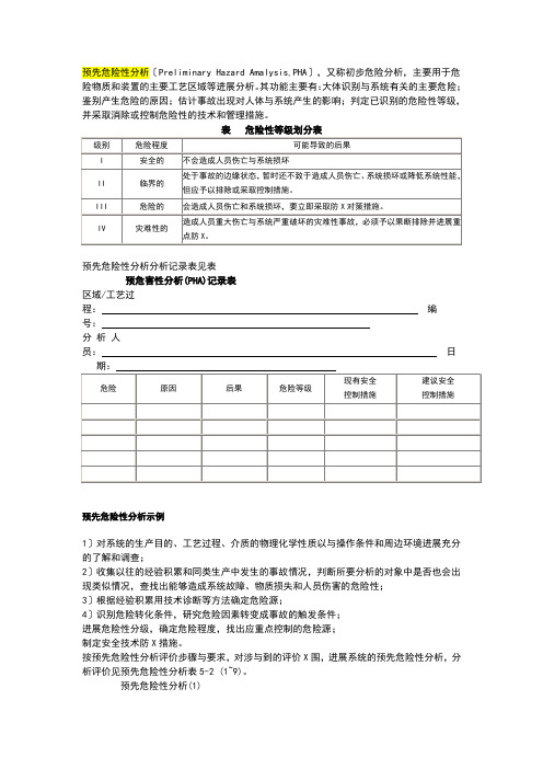 预先危险性分析报告