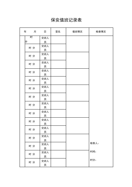 保安值班记录表