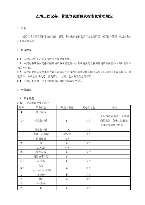 乙烯工程设备、管道等表面色及标志色管理规定