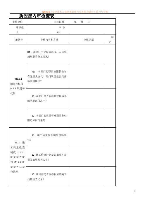 建筑企业质量内审检查表