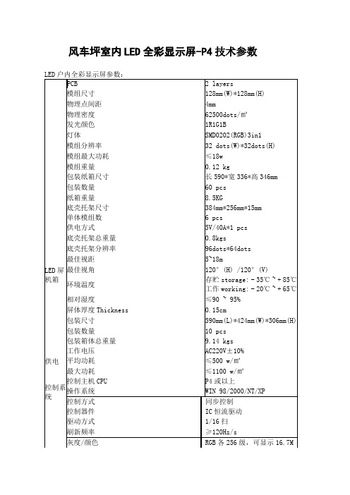 风车坪室内LED全彩显示屏-P4技术参数